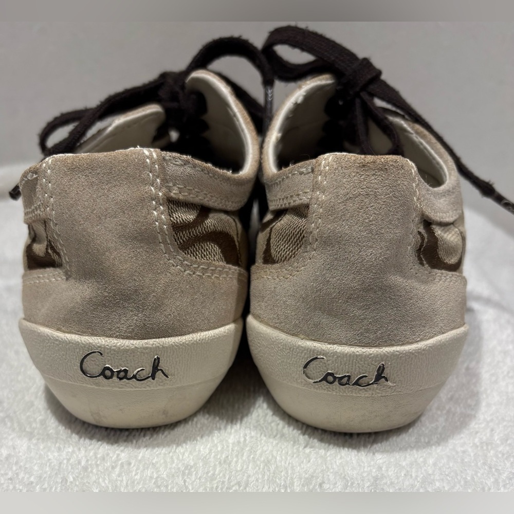 COACH Beyla Sneakers Khaki Signature Jacquard Suede Tennis Shoes Size 7 Brown - Picture 6 of 9